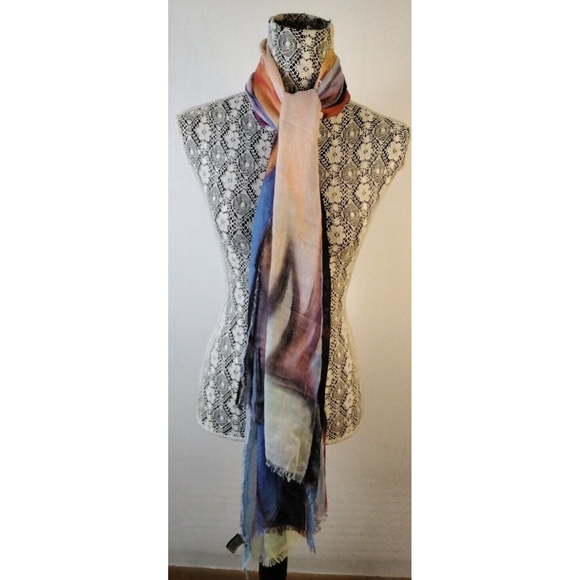 Hang N Hold  Rectangle Scarf Shawl Wrap Modal Wool Frayed Borders - Picture 2 of 10